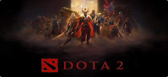 Poster voor het spel Dota 2 met personages uit het spel.