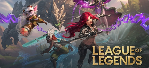 Poster voor het spel League of Legends met personages uit het spel.