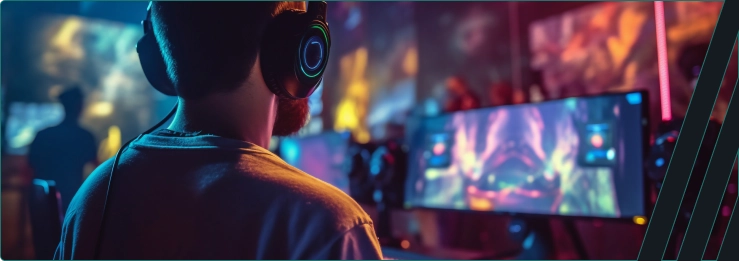 Een jongen zit voor een ingeschakelde monitor en speelt een spel.